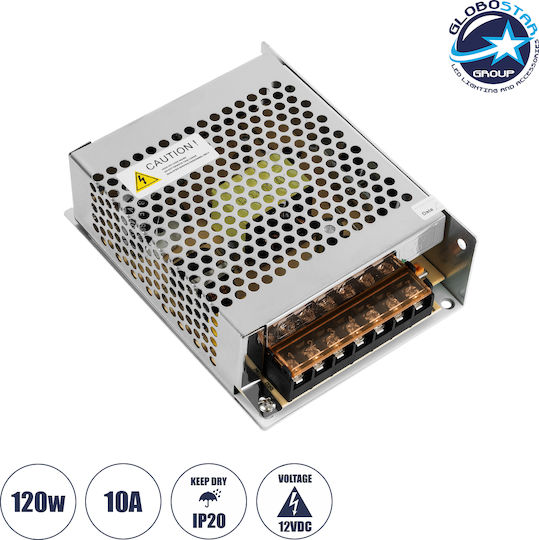 GloboStar Ρυθμιζόμενο Τροφοδοτικό LED IP20 Ισχύος 120W με Τάση Εξόδου 12V