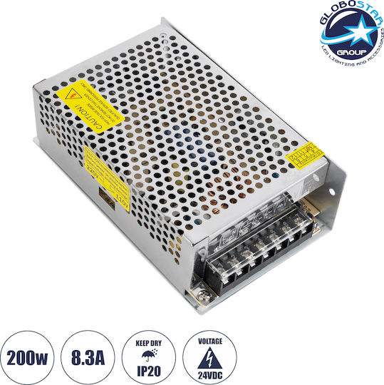 GloboStar Reglabil Dimmable Sursă de alimentare LED IP20 Putere 200W cu Tensiune de Ieșire 24V