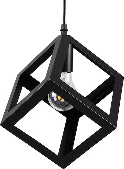 GloboStar Cube Ρυθμιζόμενο Κρεμαστό Φωτιστικό Μαύρο Πλέγμα με Ντουί E27 25x25x25εκ.