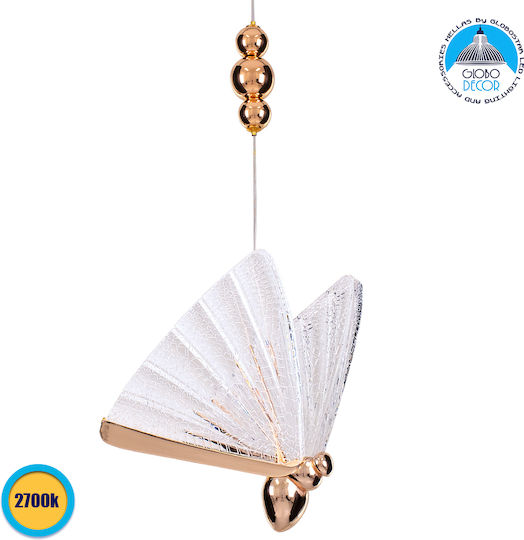 GloboStar Butterfly Κρεμαστό Φωτιστικό Ροζ Χρυσό LED 20x17x24εκ.