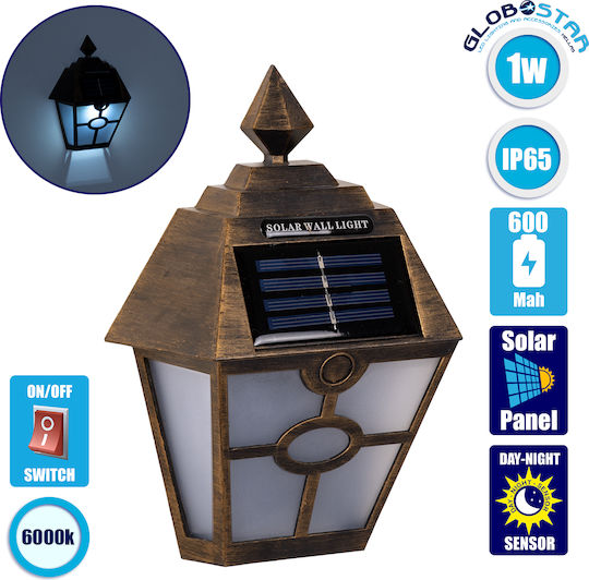 GloboStar Wall Mounted Solar Light Traffic light 1W 40lm Cold White 6000K with Motion Sensor and Photocell IP65