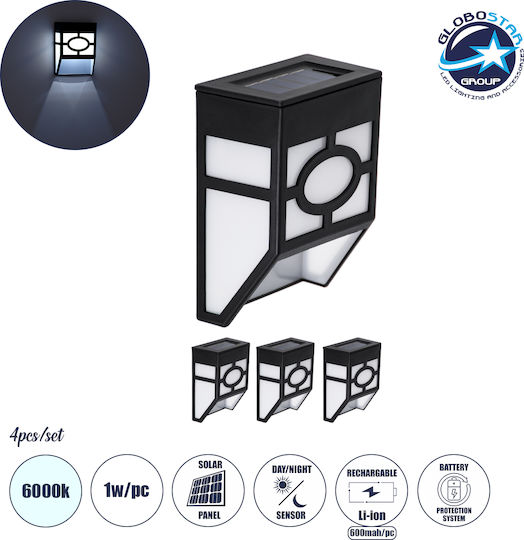 GloboStar Set of 4 Wall Solar Lights Lanterns 1W 100lm Cold White 6000K with Photocell IP65