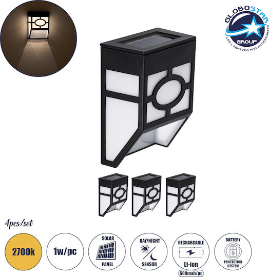 GloboStar Set of 4 Wall Solar Lights Lanterns 1W 100lm Warm White 3000K with Photocell IP65