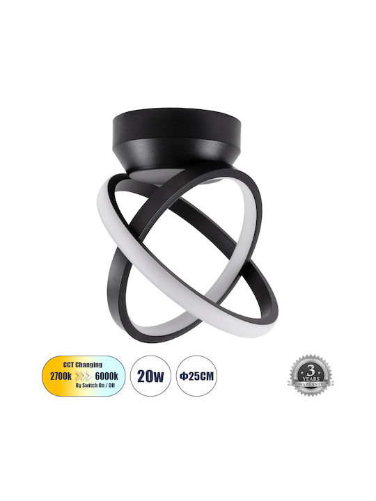 GloboStar Amelia Ceiling Mount Light 24.5cm Black with Integrated LED and Remote Control