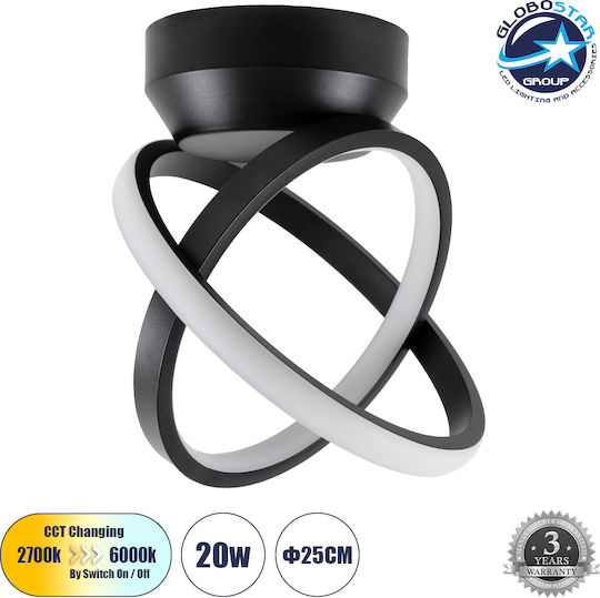 GloboStar Amelia Ceiling Mount Light 24.5cm Black with Integrated LED and Remote Control