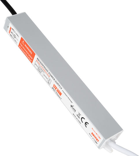 GloboStar LED-Netzteil Wasserdicht IP67 Leistung 36W mit Ausgangsspannung 12V