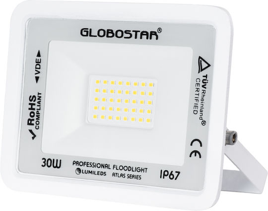 GloboStar Atlas Waterproof LED Floodlight 30W Natural White 4500K IP67