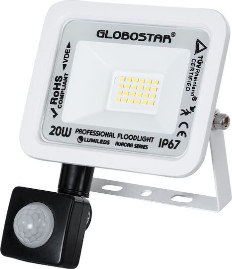 GloboStar Aurora Waterproof LED Flood Light 20W Cold White 6000K with Motion Sensor IP67