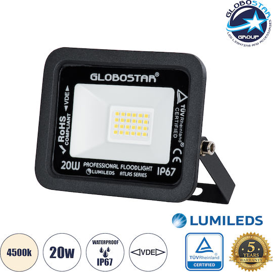 GloboStar Atlas Waterproof LED Floodlight 20W Natural White 4500K IP67