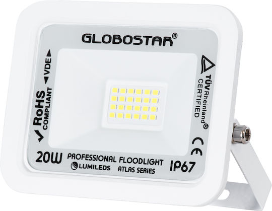 GloboStar Atlas Waterproof LED Floodlight 20W Cold White 6000K IP67