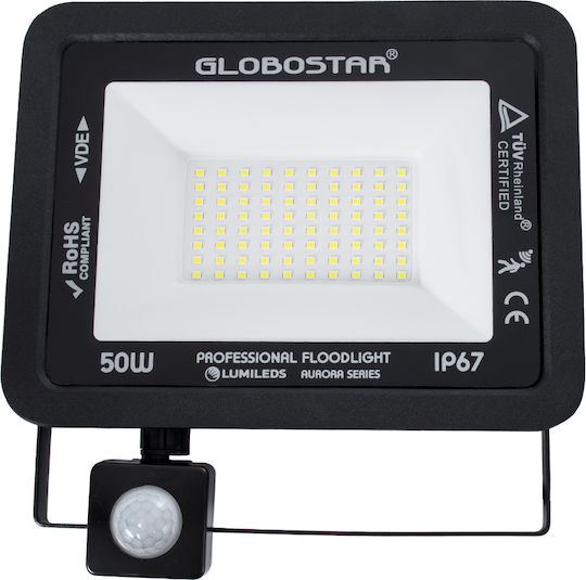 GloboStar Atlas Waterproof LED Floodlight 50W Cold White 6000K with Motion Sensor IP67