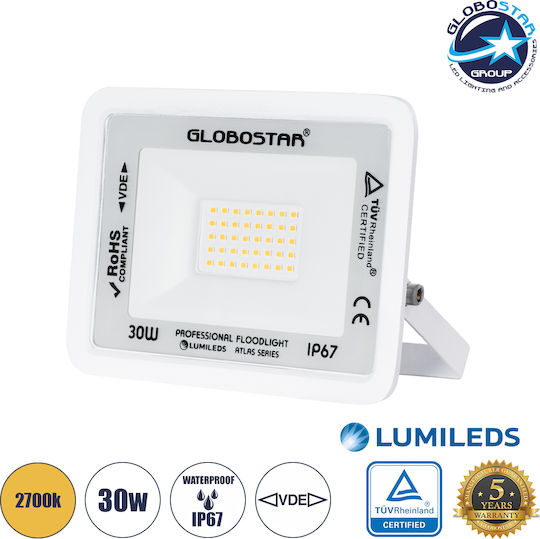GloboStar Atlas Waterproof LED Floodlight 30W Warm White 2700K IP67
