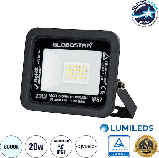 GloboStar Atlas Waterproof LED Floodlight 20W Cold White 6000K IP67