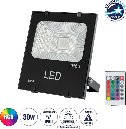 GloboStar Αδιάβροχος LED Προβολέας 30W RGB με Τηλεχειριστήριο IP66
