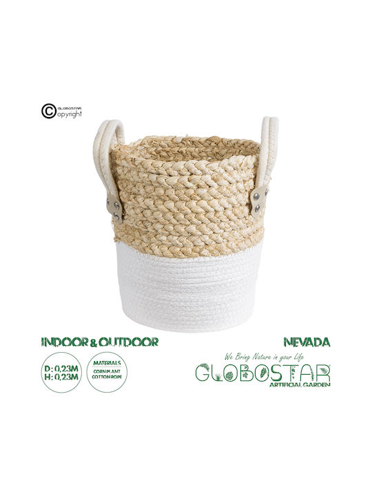 GloboStar Artificial Garden Nevada Planter Rattan Beige with Stand 23x23x23cm.