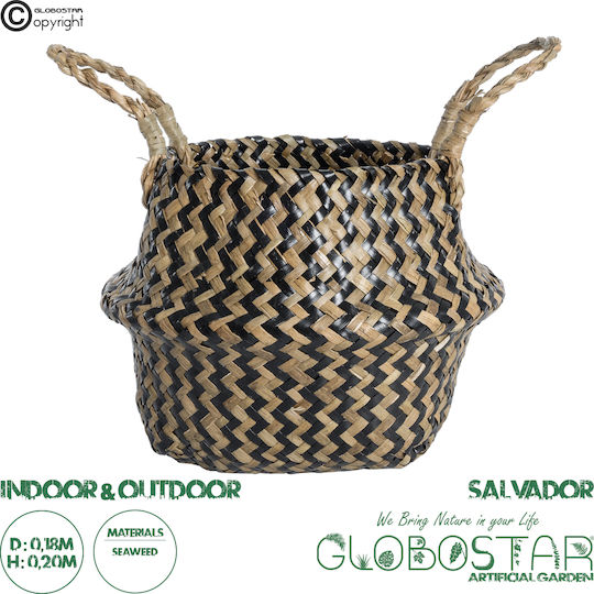 GloboStar Artificial Garden Salvador Саксия Ратан Кафяв Със стойка 18x18x20εκ.