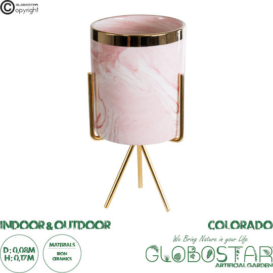 GloboStar Artificial Garden Colorado Κασπώ Κεραμικό Ροζ Χρυσό με Βάση 8x8x17εκ.