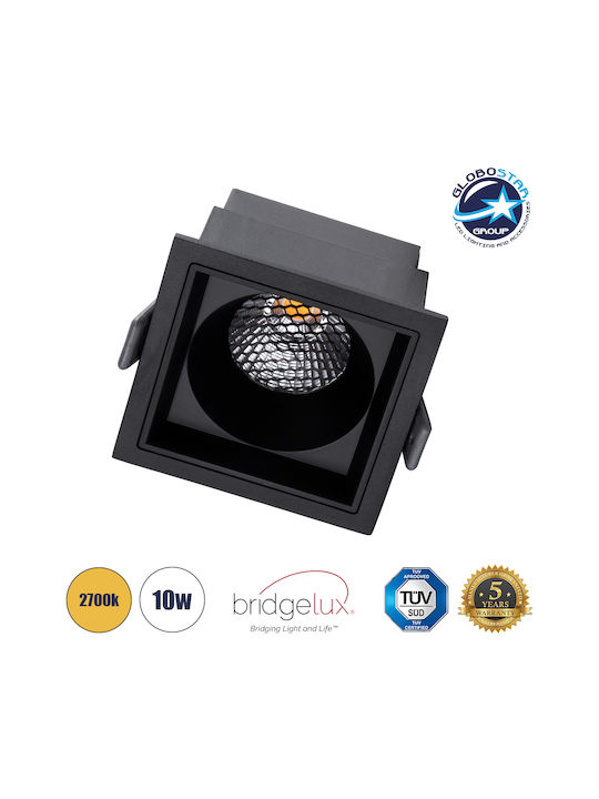 GloboStar Pluto M Square Metallic Recessed Spot with Integrated LED and Warm White Light Black 8.4x8.4cm. 1pcs