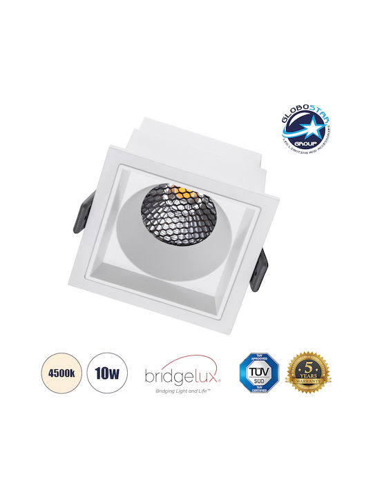 GloboStar Pluto M Pătrat Metalic Spot Încorporat cu LED Integrat și Lumină Alb Natural Alb 8.4x8.4cm. 1buc