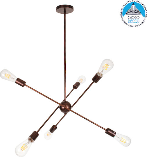 GloboStar Zane Pendant Light Copper Rail for 6 Bulbs E27 71x15x100cm