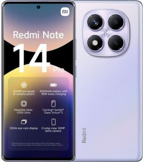 Xiaomi Redmi Note 14 Pro 4G NFC Dual SIM (8/256GB) Aurora Лилав