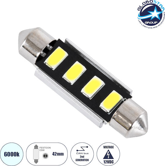 GloboStar Λάμπα Αυτοκινήτου C5W Canbus LED 6000K Ψυχρό Λευκό 2W 1τμχ