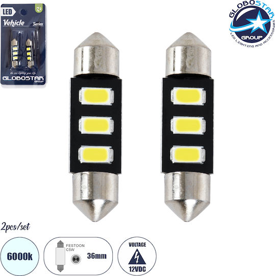 GloboStar Lamps Car C5W LED 6000K Cold White 12V 1.5W 2pcs