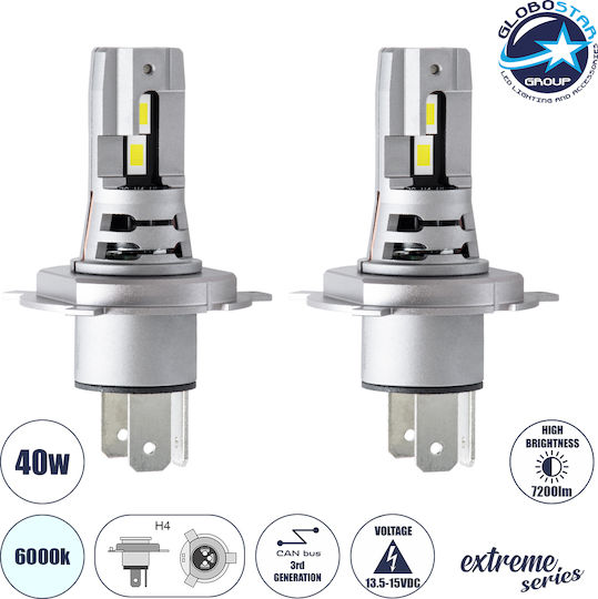 GloboStar Lamps Car 3rd Generation Can-Bus Extreme Series H4 Canbus LED 6000K Cold White 12V 40W 2pcs