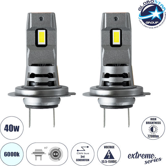 GloboStar Λάμπες Αυτοκινήτου H7 Canbus LED 6000K Ψυχρό Λευκό 12V 40W 2τμχ