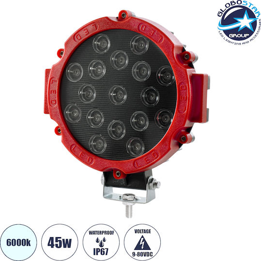 GloboStar Round Waterproof Car Headlight LED Renault Master 12V 45W 20cm with Red Lighting 1 Piece
