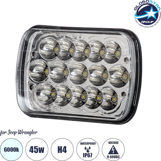 GloboStar Rectangleς Waterproof Headlights Car LED Jeep Wrangler 45W 17cm with White Lighting 1pcs