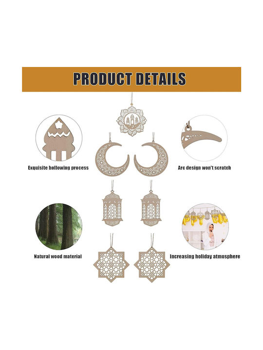 Hängendes Ornament Mix Schmuckstücke Hölzern Beige Set 7Stück