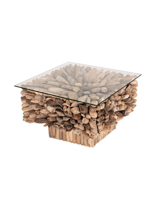 Square Central Coffee Table Sparrow Glass Driftwood Width 75cm Length 75cm Height 51cm