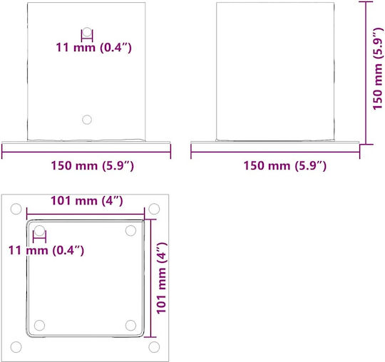 vidaXL Metallic Furniture Legs 12 Pieces Suitable for Table / Coffee Table 10.1x10.1cm Anthracite