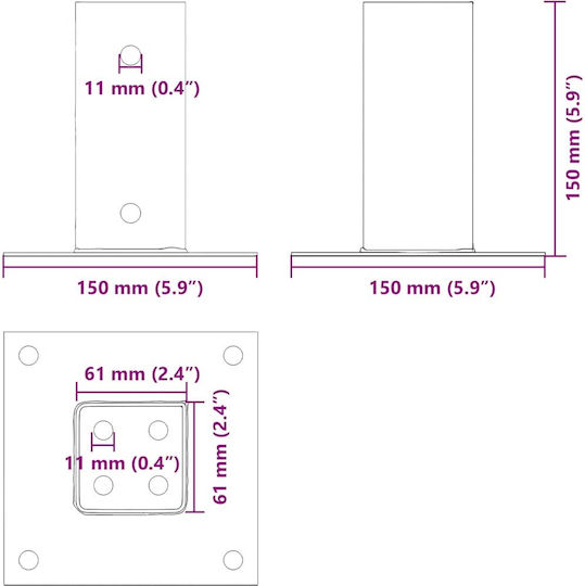 vidaXL Металик Крак За Мебели 12 Бройки Подходящ За Маса / Малка Маса 6.1x6.1см Антрацит