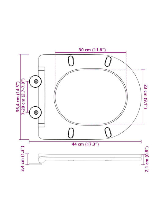 vidaXL Plastic Soft Close Toilet Seat Gray 36cm 42002367