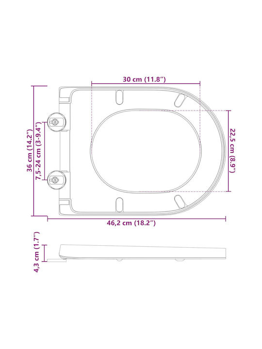 vidaXL Plastic Soft Close Toilet Seat Gray 36cm