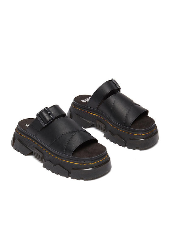Slide Leather Women's Flat Sandals in Black Color