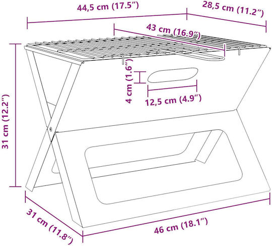 vidaXL Portabilă Grătar cu Cărbuni 46cmx31cm