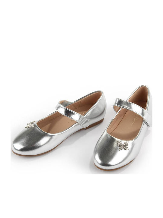 Kids Ballerinas with Hoop & Loop Closure Silver