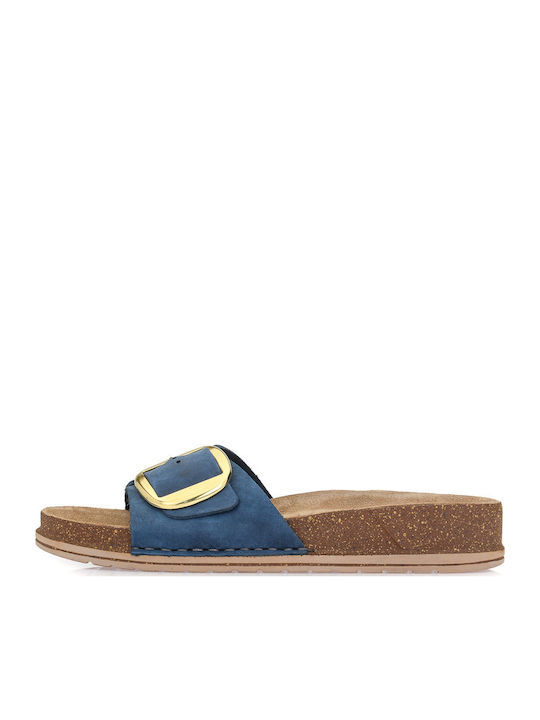 Leather Women's Flat Sandals Anatomic in Blue Color