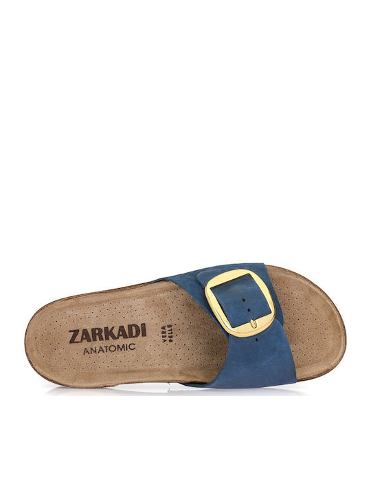 Leather Women's Flat Sandals Anatomic in Blue Color