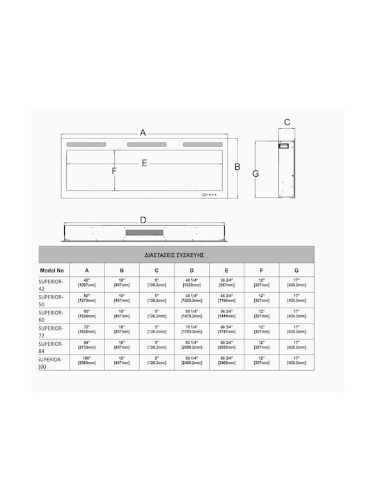 Hitense Wall Mounted Electric Fireplace 1600W 152.4x12.7cm Gray