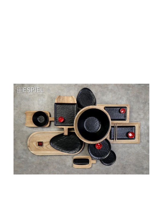 Espiel Wavy Matte Teller Untiefe Platz aus Melamin Schwarz 18x18cm 6Stück
