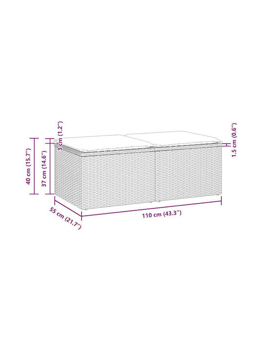 Garden Stool Cube Outdoor Rattan with Cushion Black 2 Pieces 55x55x37cm