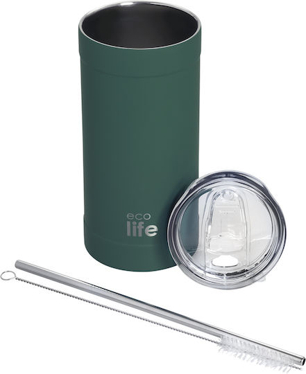 Ecolife Glass Thermos Stainless Steel BPA Free 500ml STRAW TEAL GREEN with Straw