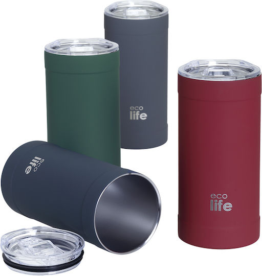 Ecolife Glass Thermos Stainless Steel BPA Free 500ml Stone Grey with Straw