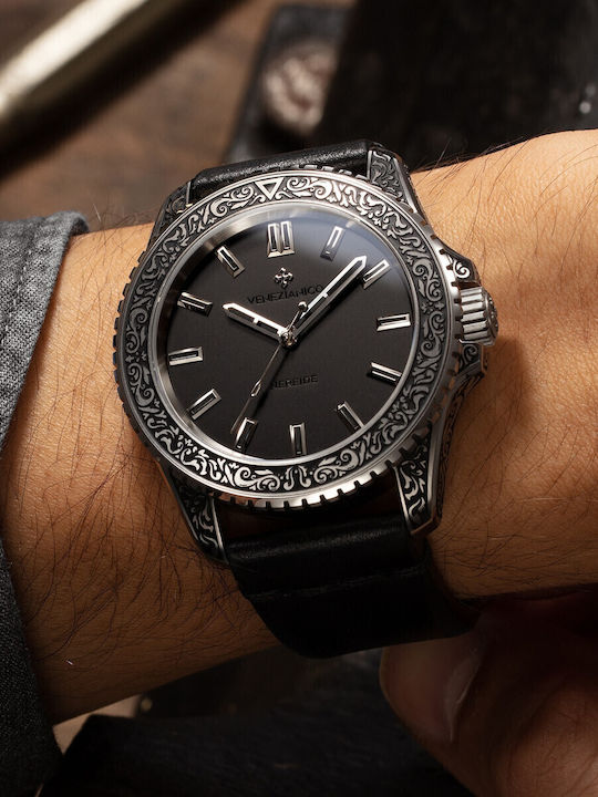 Venezianico Men's Watch Automatic with Black Leather Strap