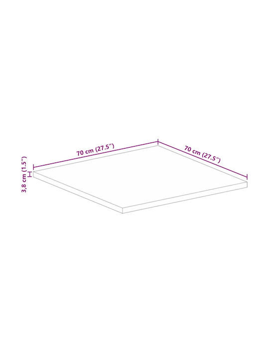 vidaXL Square Table Surface made of Solid Wood Brown 70x70x3.8cm 370997 1pcs