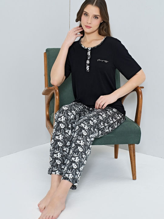 Pijadore Sommer Damen Pyjama-Set Black